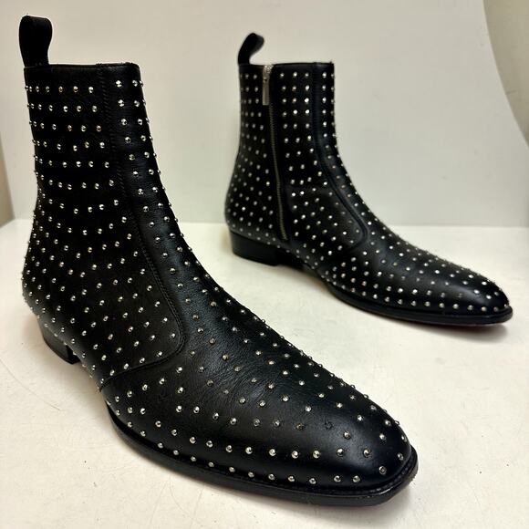 VERY GOOD ORO Los Angeles Milan Studded Zip-up Ankle Boots Black Men\'s 14 D main image 13